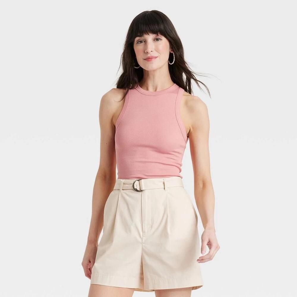 Women's Slim Fit Ribbed Tank Top - a New Day™ Pink M: Cotton Modal Spandex Blend